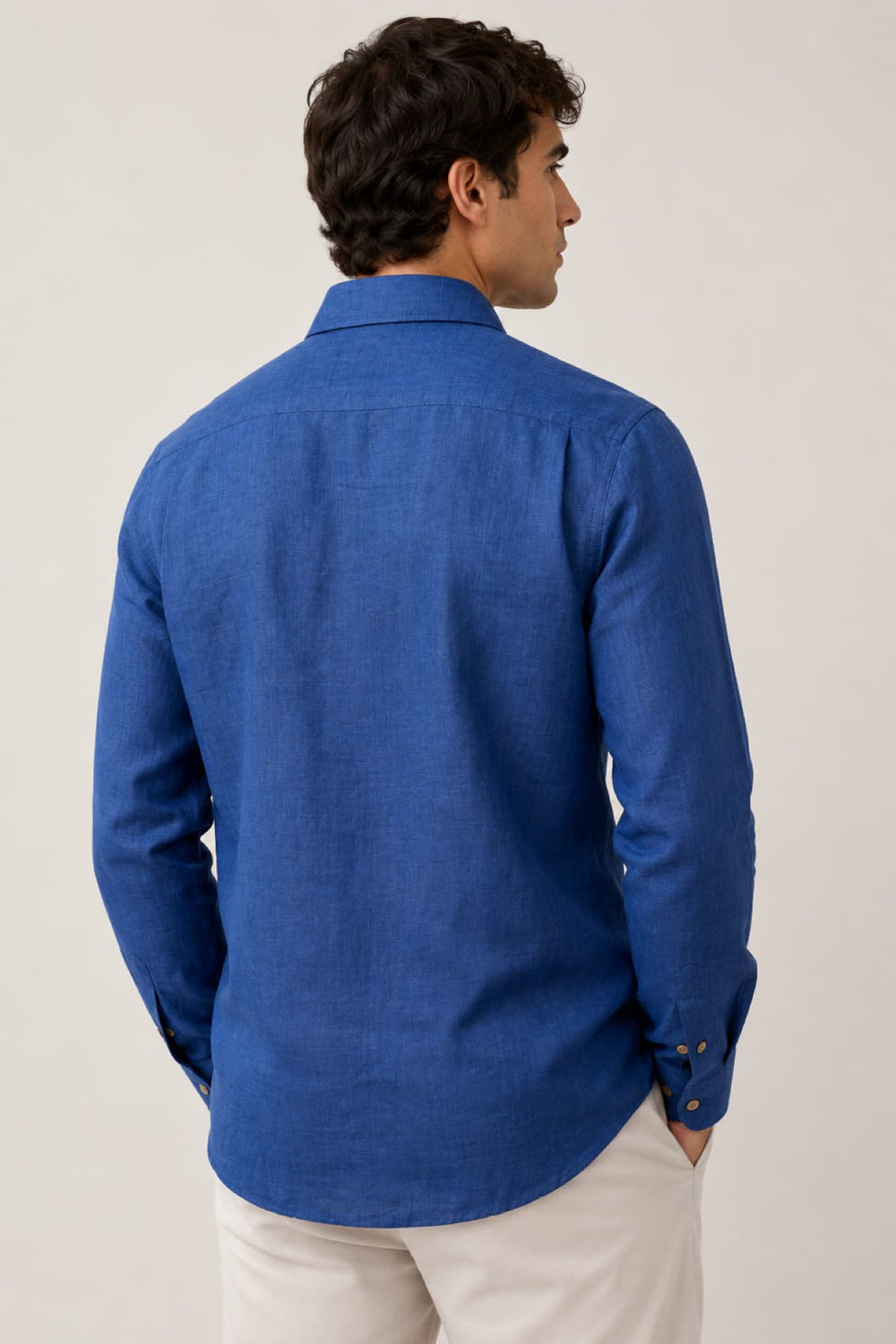 Front view of a beige Paul and Shark men's linen shirt with button details - Valérie Simon