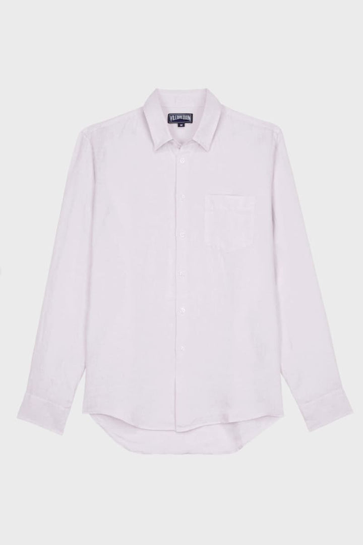 Front view of a white Vilebrequin linen shirt for men with a chest pocket - Valérie Simon