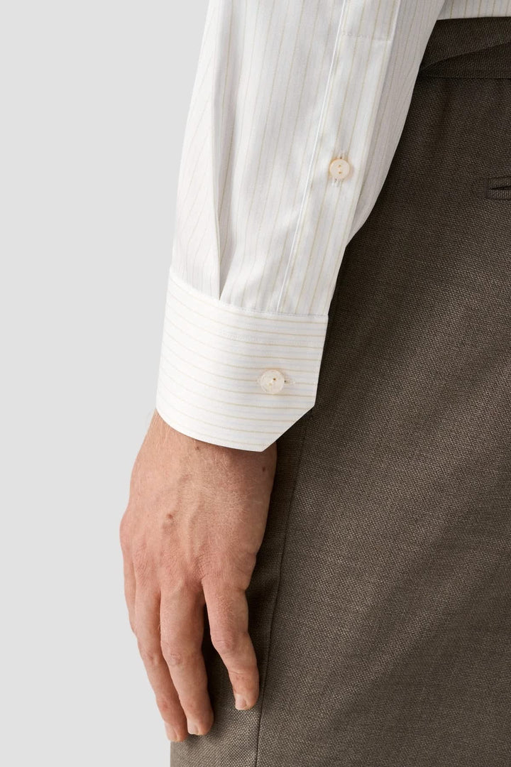 Front view of a blue Eton tone-on-tone striped men&