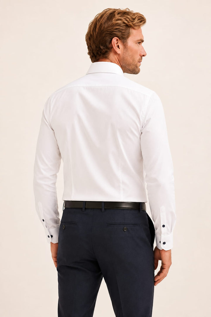 Side view of white textured Eton shirt for men - Valérie Simon