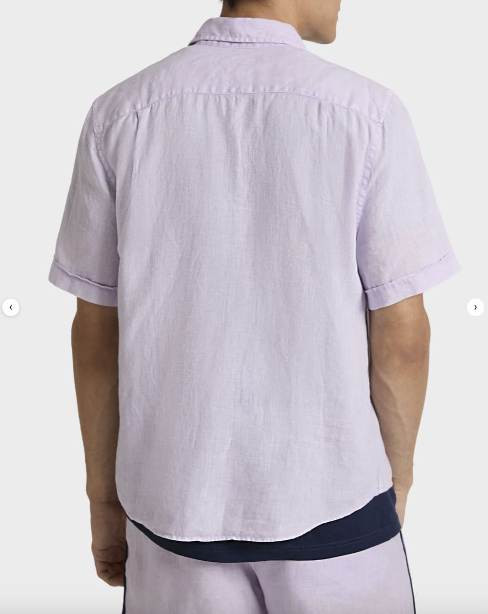 Side view of a Vilebrequin men's white linen-blend shirt with a classic collar - Valérie Simon