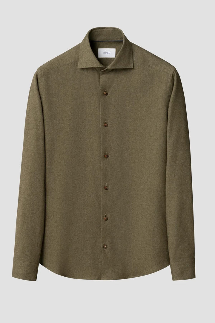 Chemise en flanelle à col italien vue de face pour homme Eton