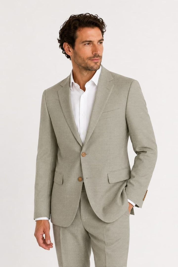 Full-front view of a subtle checkered pattern in stretchy wool for men, gray - Valérie Simon