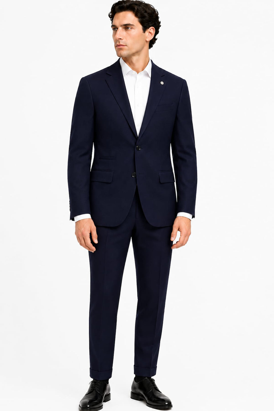 Full-length side view of the Lief Horsens formal suit for men in gray with satin lapels - Valérie Simon