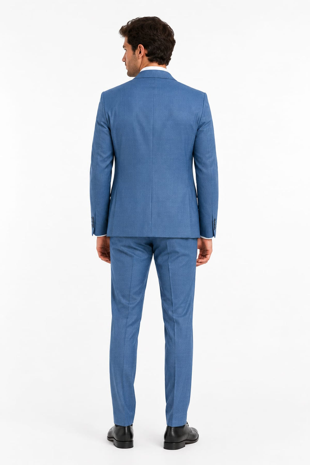 Full-length side view of the modern textured Lief Horsens men's jacket in gray - Valérie Simon