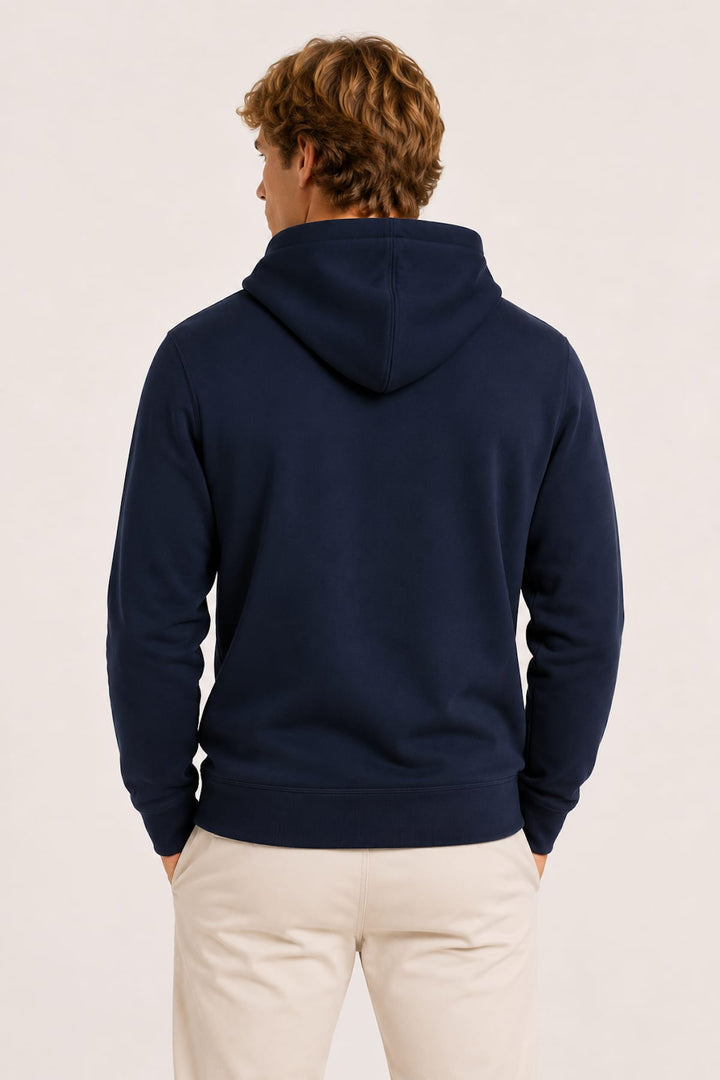Front view Fleece cotton sweater Paul and Shark hoodie for men in gray with logo on chest - Valérie Simon