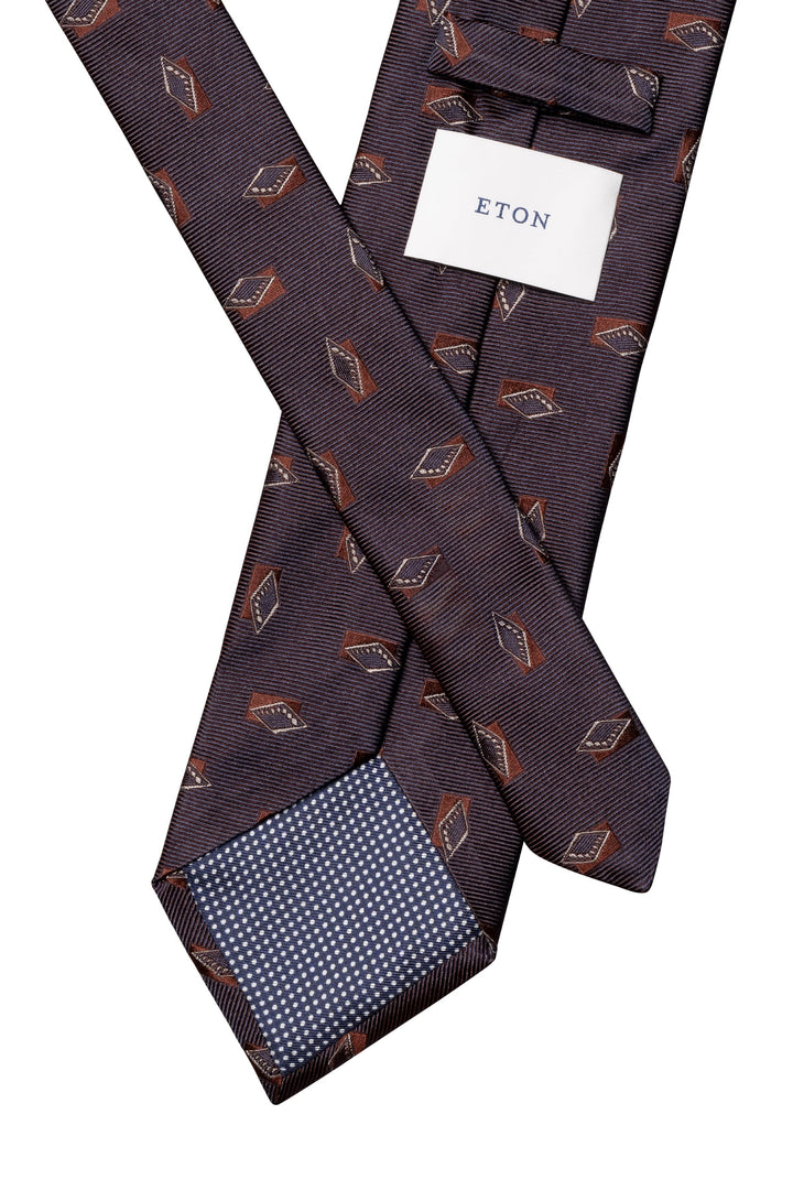 Cravate homme Eton en soie à motif géométrique bleu vue de détail - Valérie Simon