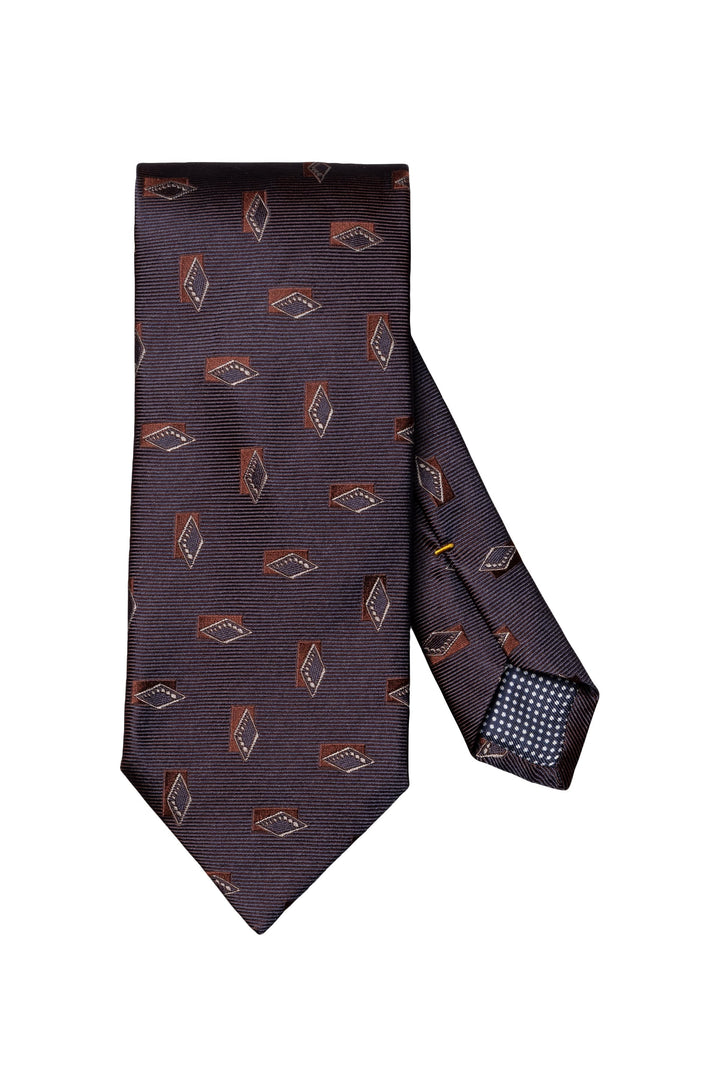 Vue de détail cravate en soie motifs géométriques Eton bleu-gris pour homme - Valérie Simon