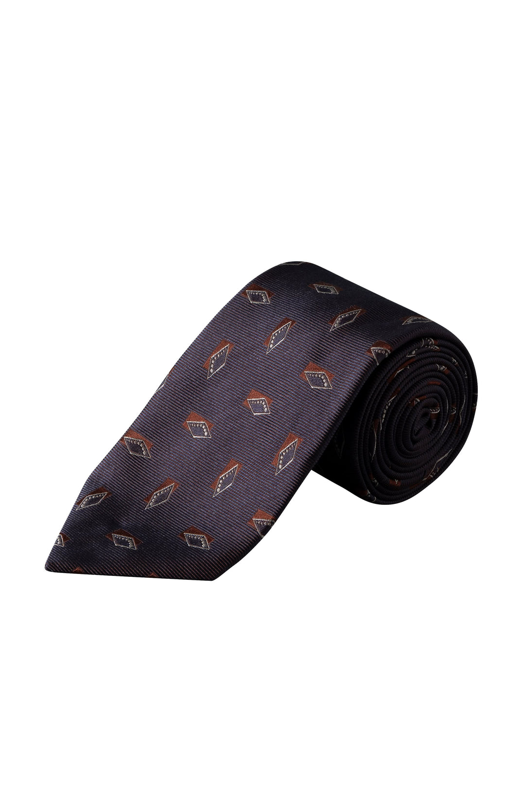 Cravate homme motifs géométriques en soie Eton bleu détail Valérie Simon