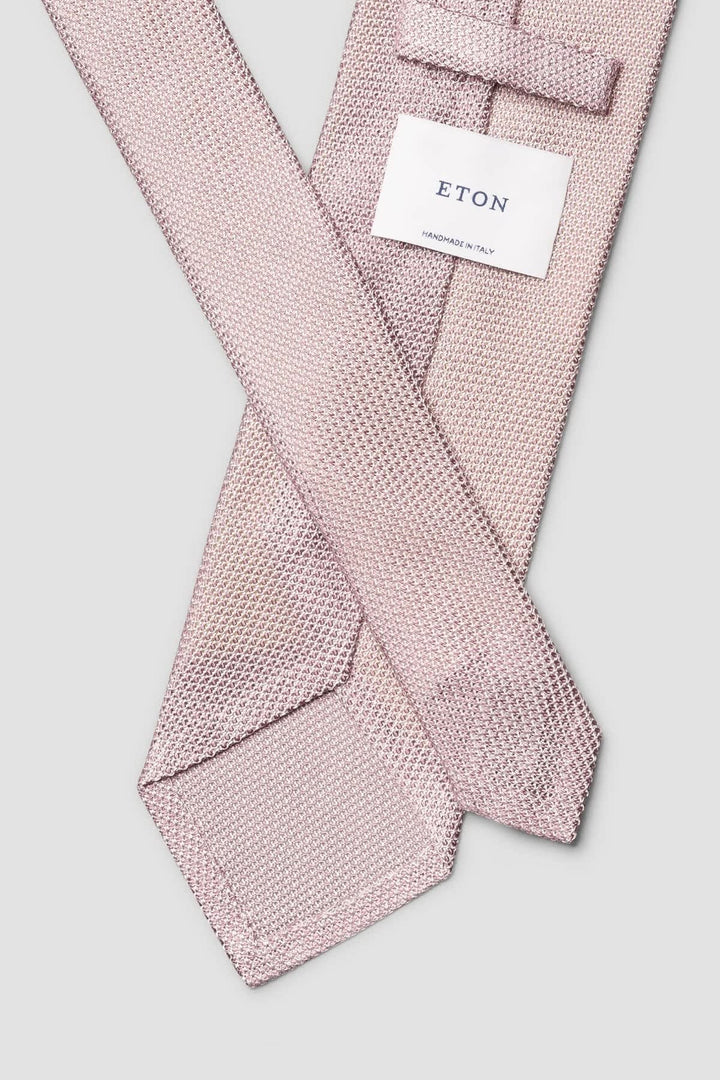 Eton textured silk tie, front view, grenadine red with a subtle pattern by Valérie Simon