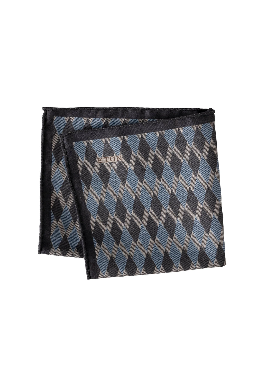 Detailed view of the Eton men's orange and blue diamond-patterned scarf - Valérie Simon