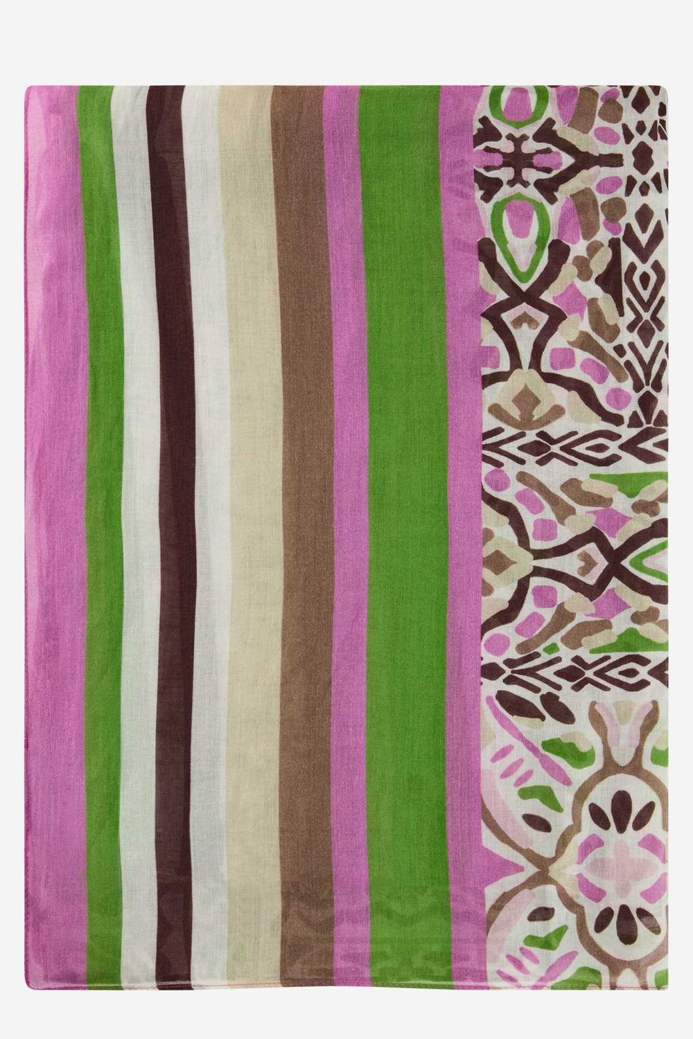 Close-up of a lightweight, multicolored women's Brax printed scarf with graphic patterns - Valérie Simon