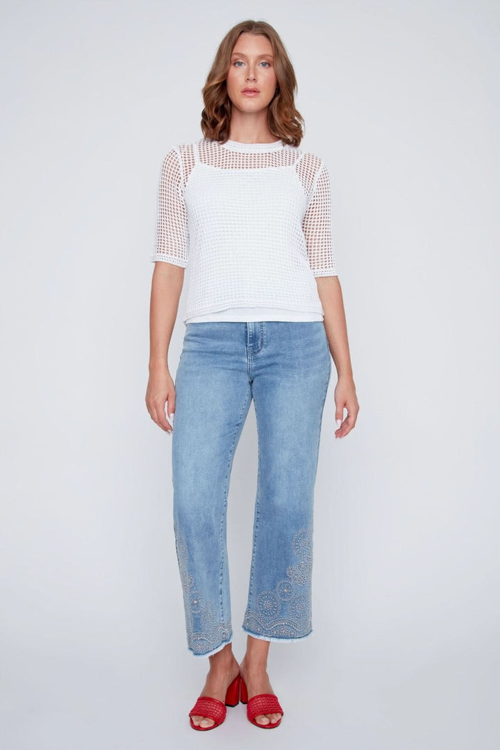 Openwork knit with short sleeves