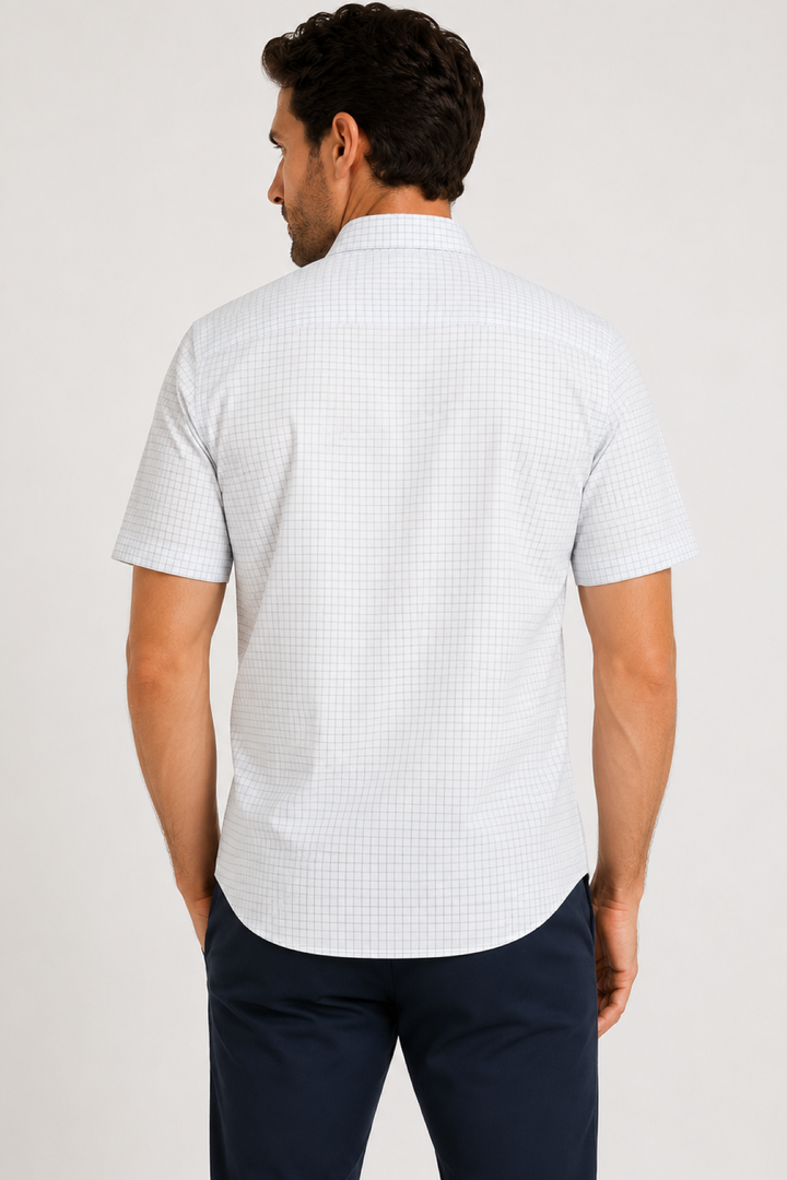 Short-sleeved micro-checkered casual shirt