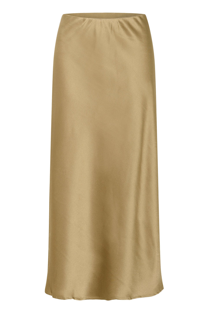 Kaffe textured long skirt for women, side view, colour mauve, elastic waistband detail - Valérie Simon