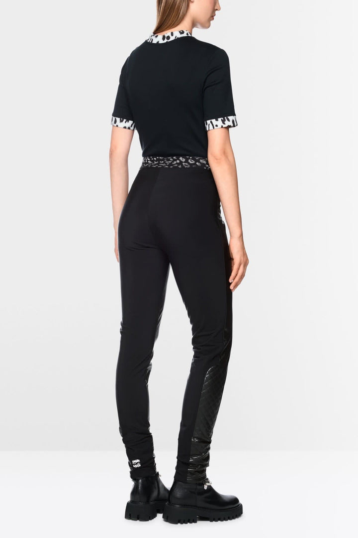 Black fitted faux leather leggings front view for women by Marc Cain