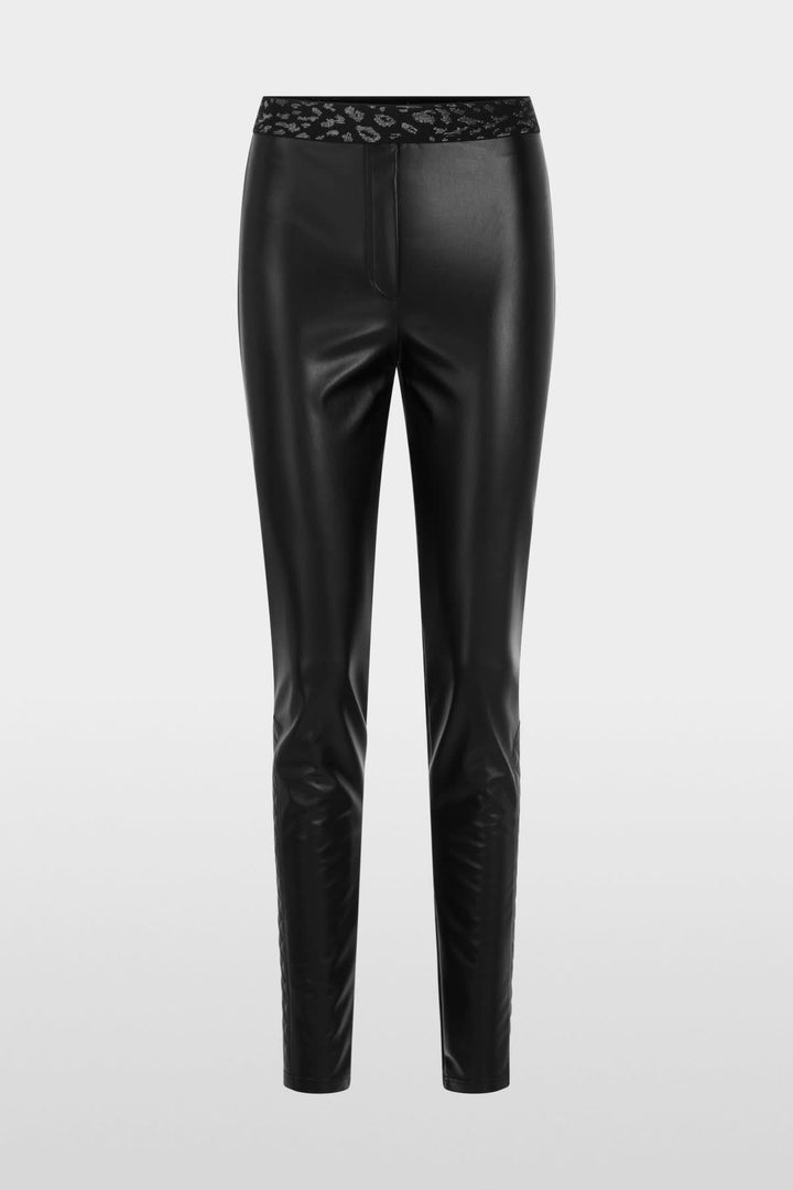 Black faux leather legging front view for women by Marc Cain