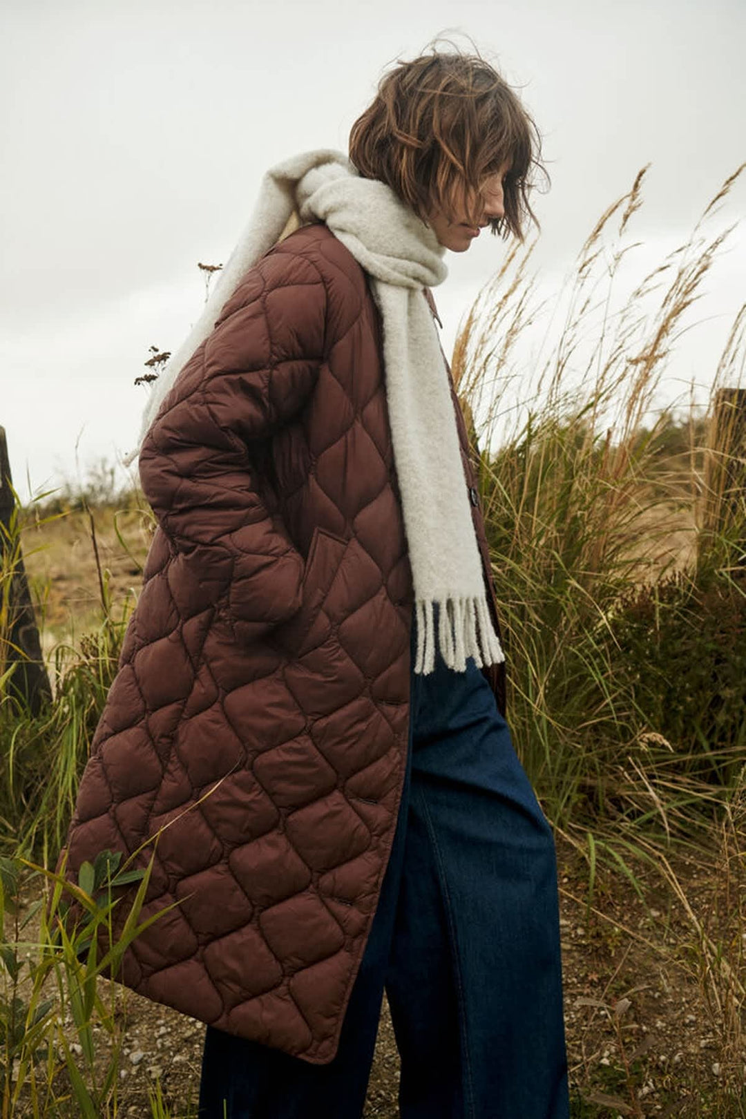 Front view of the Carine quilted coat Part Two for women in beige with visible buttons - Valérie Simon