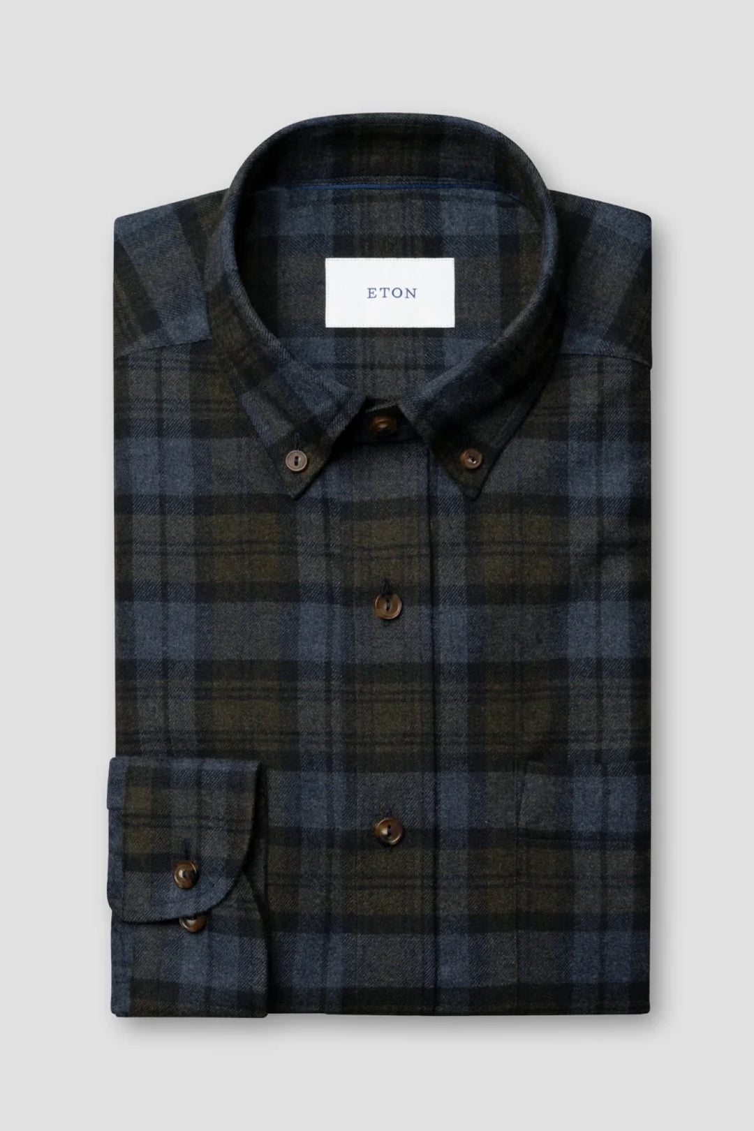 Blue and Olive Plaid Flannel Shirt 