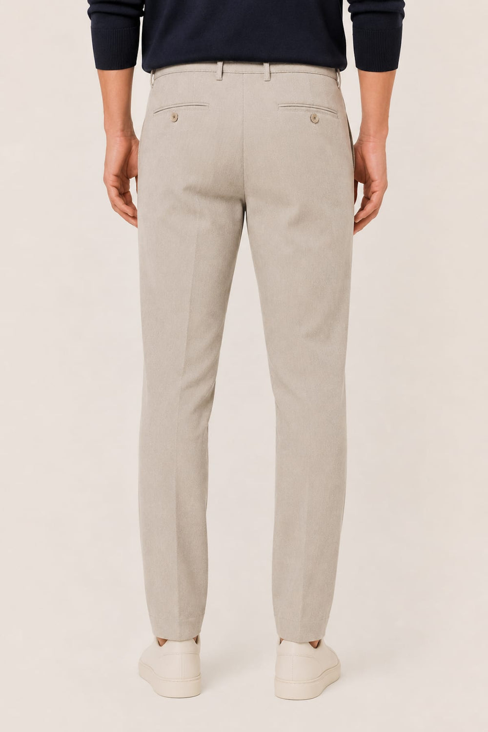 Detailed view of Meyer men's beige chino pants with organic cotton texture - Valérie Simon