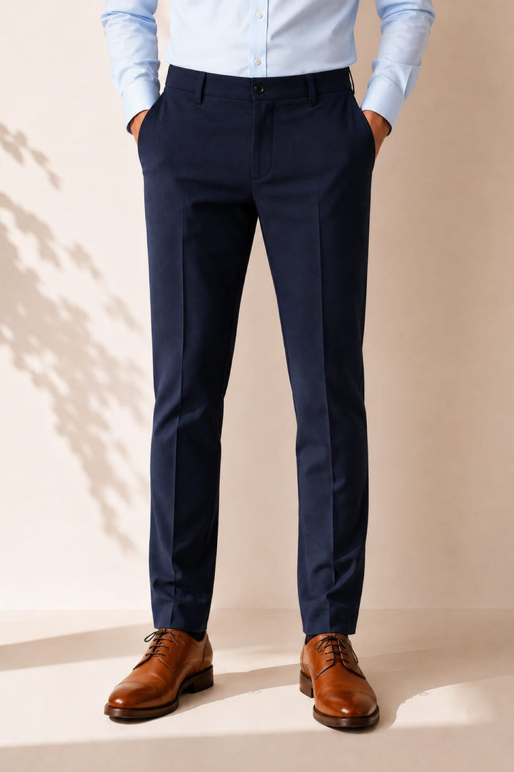 Side view of gray stretch dress pants with a braided waistband for men - Valérie Simon