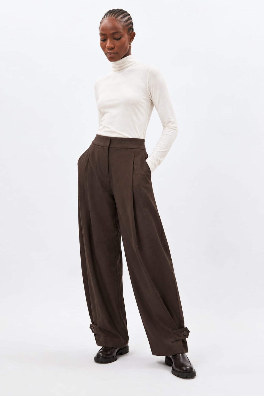 Front view of Mooni wide-leg dress pants for women Humility