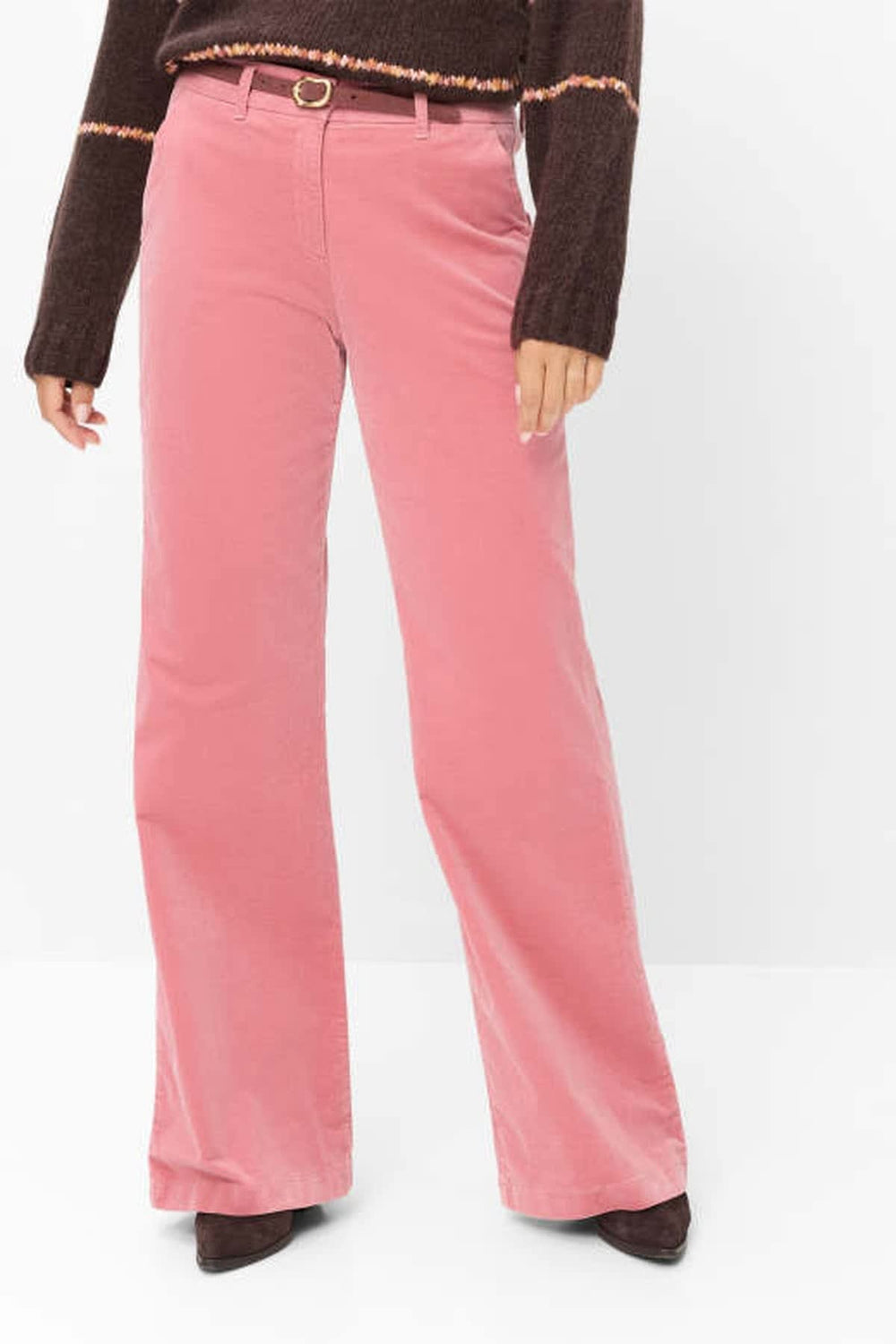 Front view of women's wide-leg velvet pants by Brax
