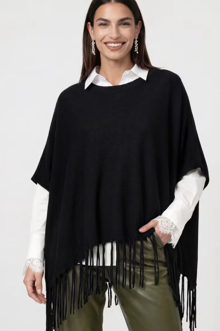 Fringed knit cape 