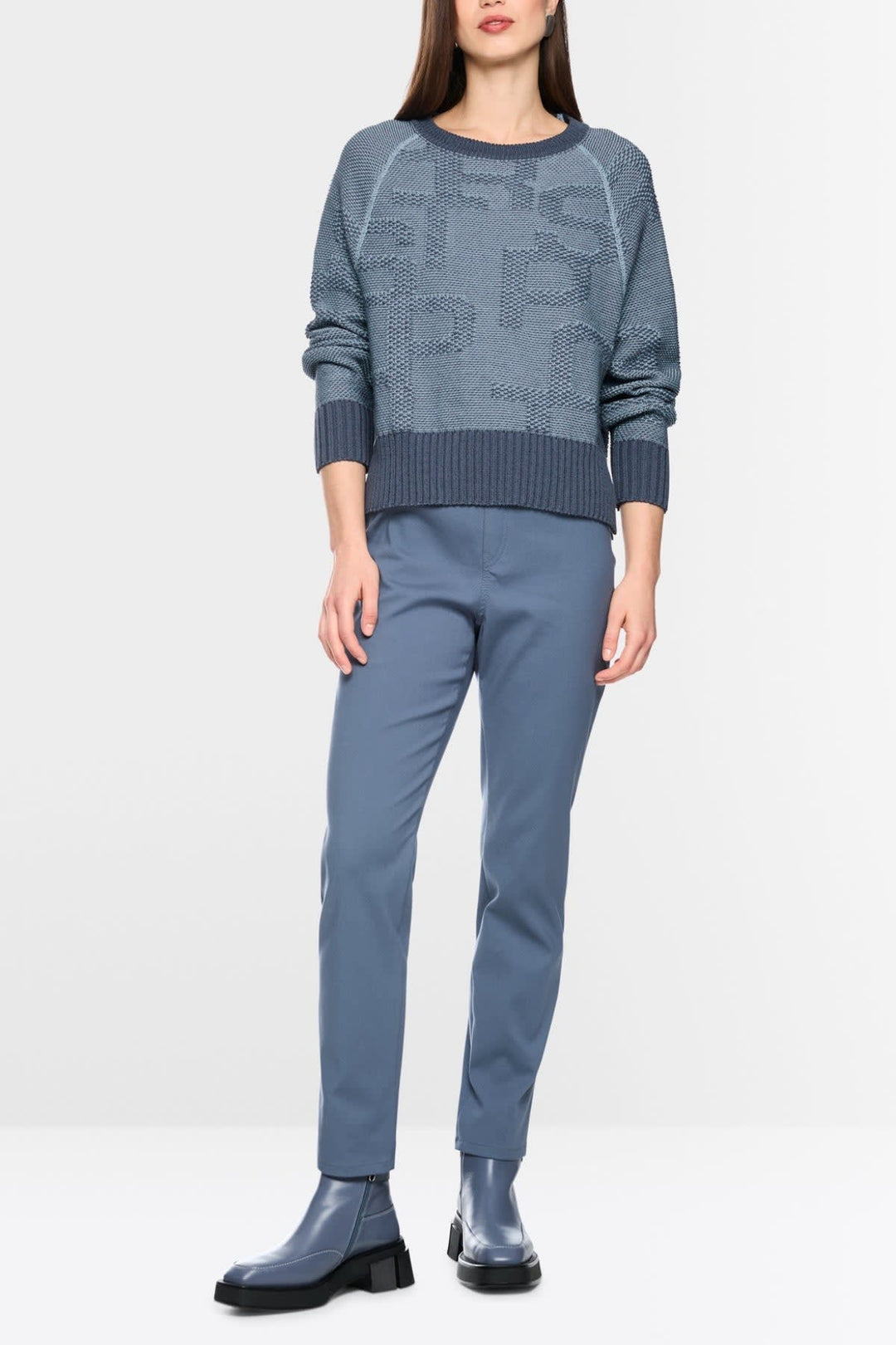 Vue de dos pull en maille Marc Cain pour femme gris détails texturés - Valérie Simon