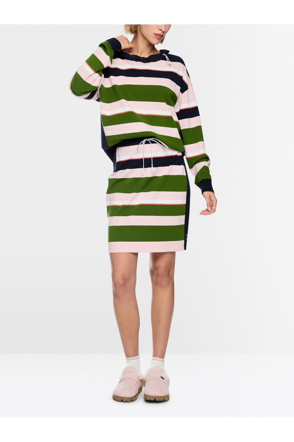 Women's striped gathered-neck sweater front view Marc Cain