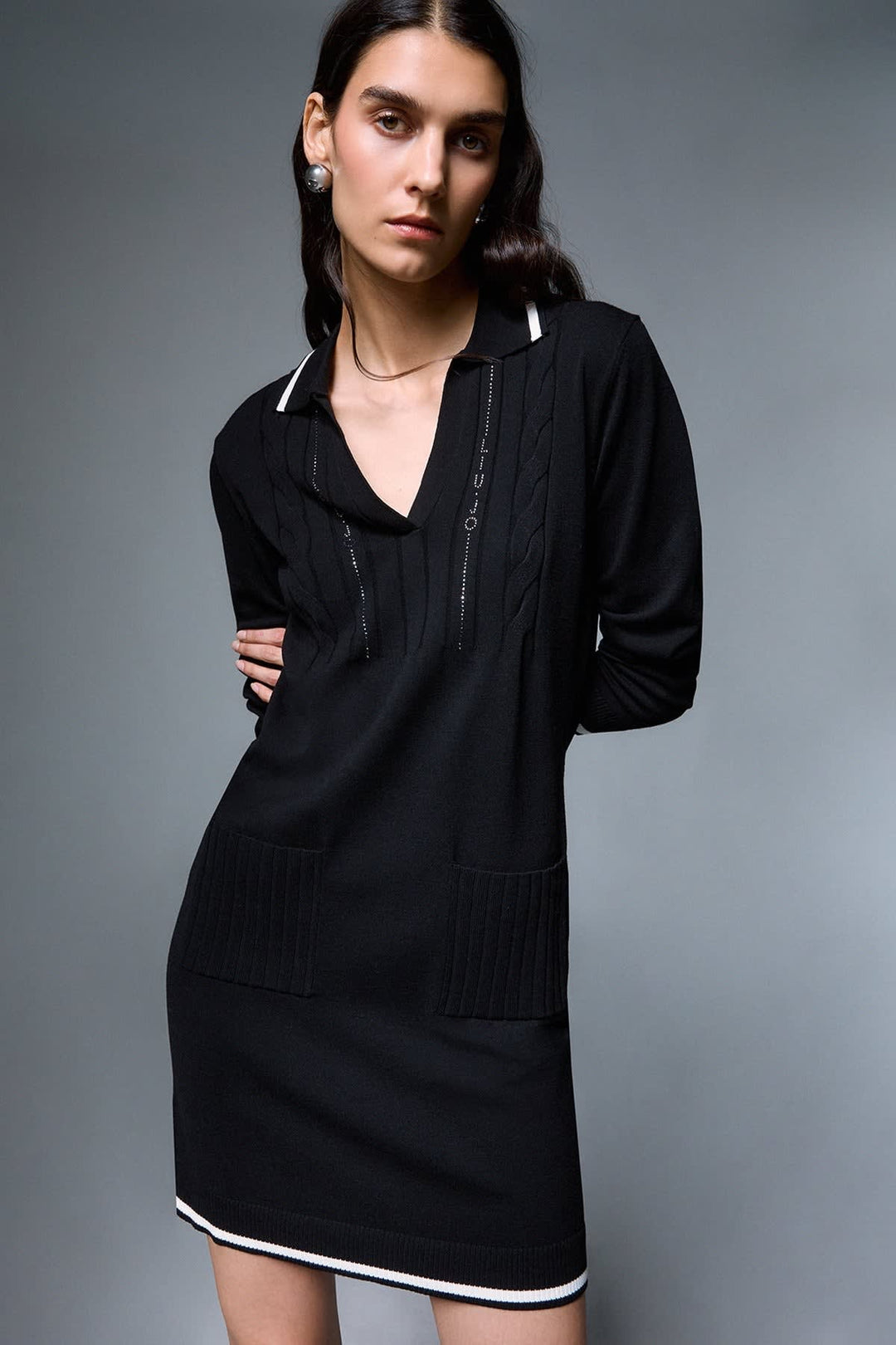 Robe courte en tricot style polo pour femme liujo