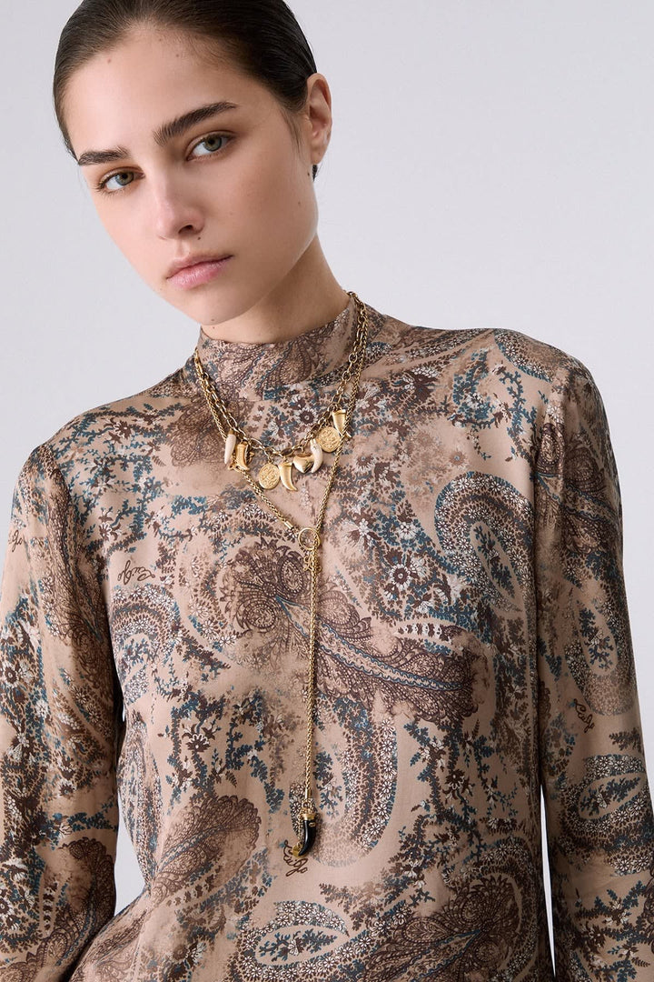 Robe courte imprimée à col montant pour femme liujo