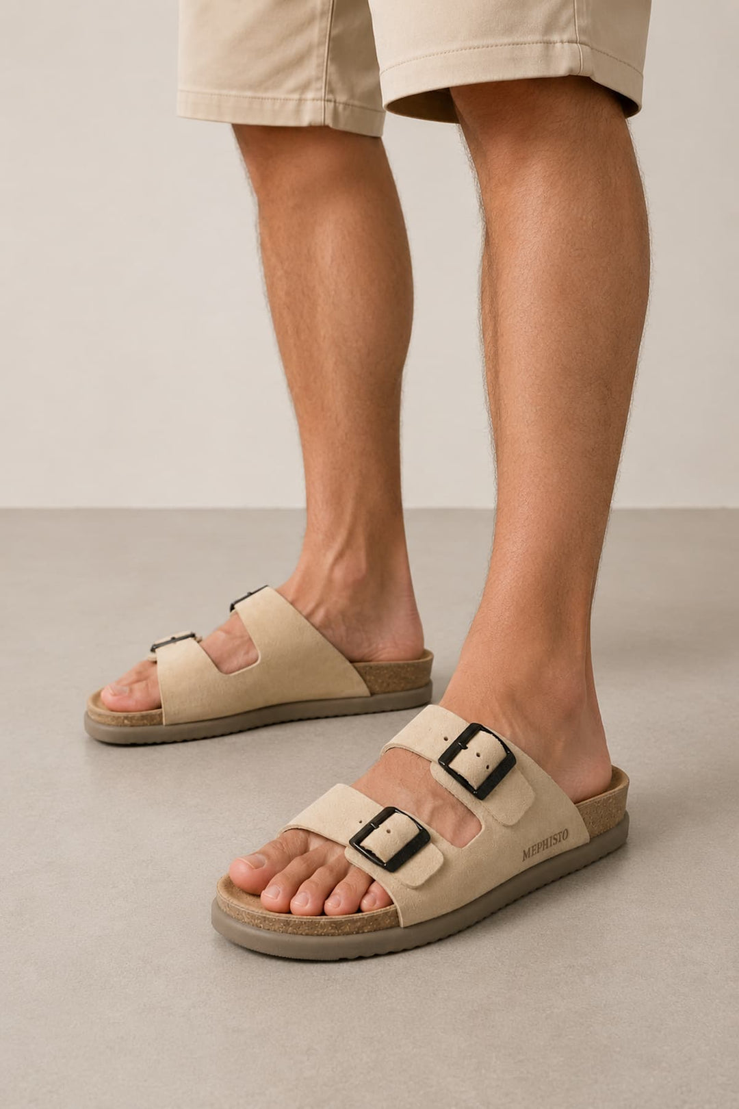 Vue latérale sandales homme Nerio Mephisto noir doubles brides ajustables - Valérie Simon