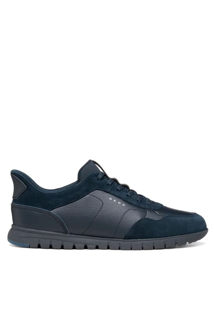 Side view Geox blue suede leather sneaker for men with perforated details - Valérie Simon