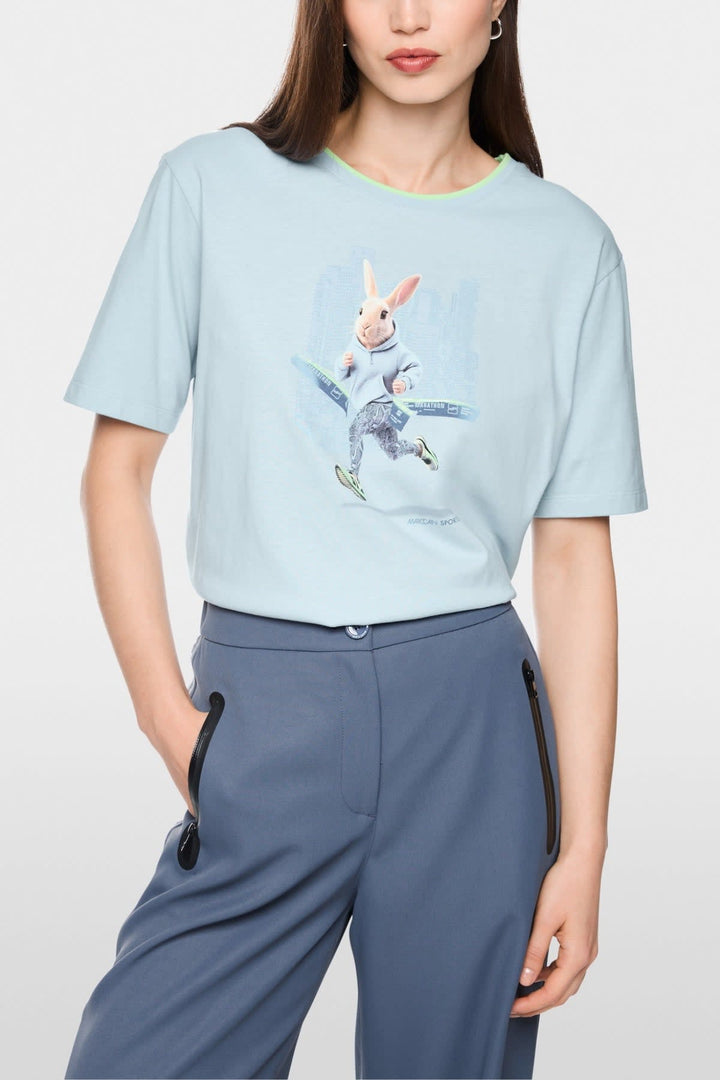 Vue de face T-shirt à imprimé lapin Marc Cain pour femme blanc avec détails colorés - Valérie Simon
