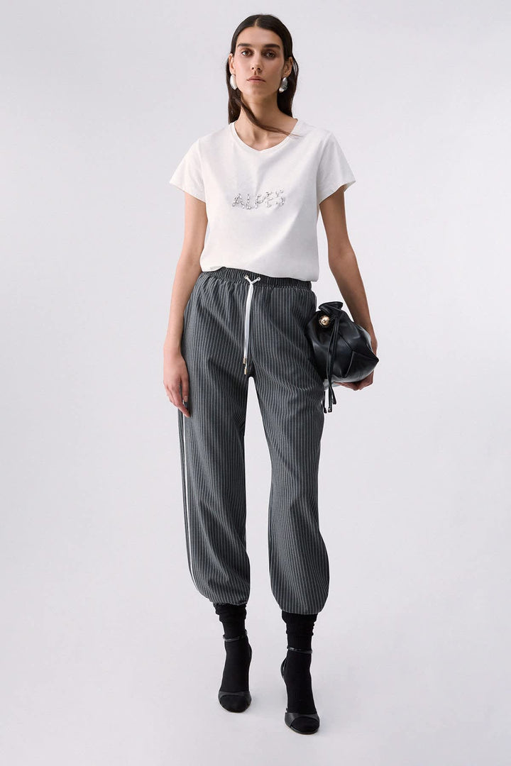 T-shirt à lettrage ornementé pour femme liujo