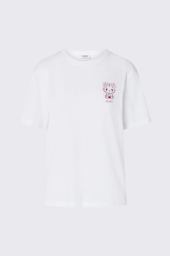 T-shirt blanc à motif tigre vue de face pour femme liujo