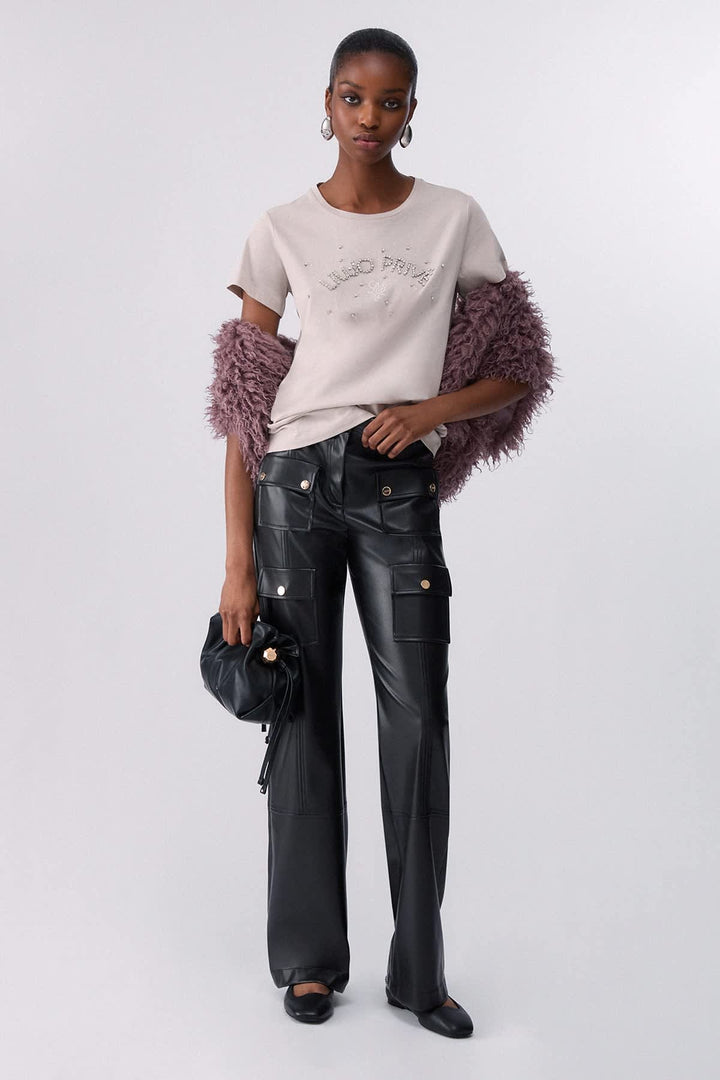 T-shirt à ornements brillants pour femme liujo
