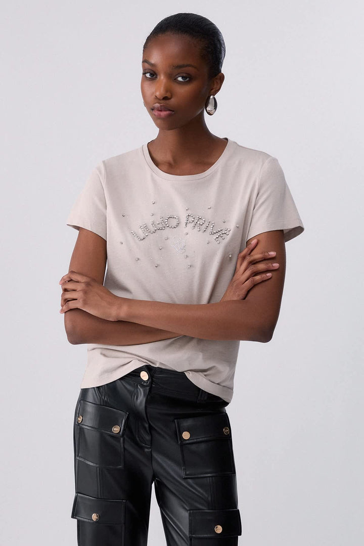 T-shirt à ornements brillants pour femme liujo