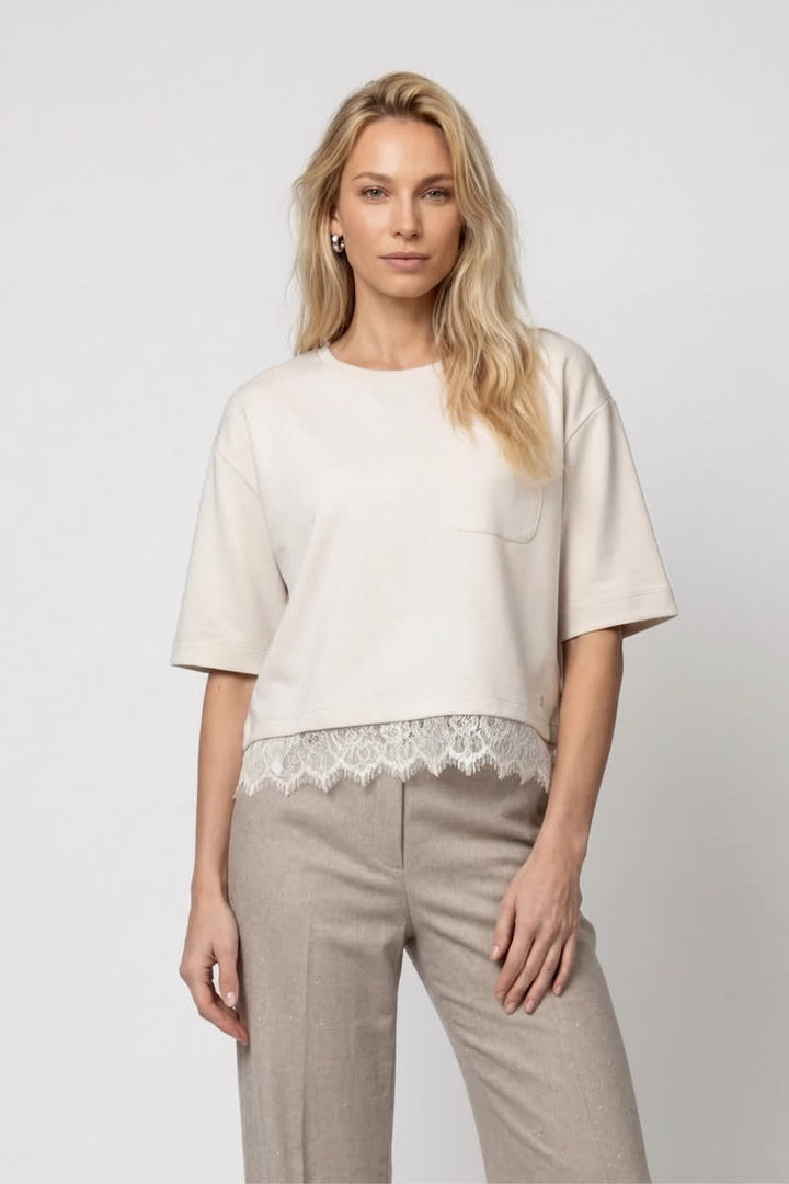 Loose-fit T-shirt with lace detail for women by Monari