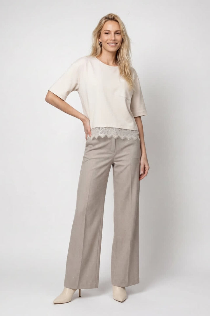 Loose-fit T-shirt with lace detail for women by Monari