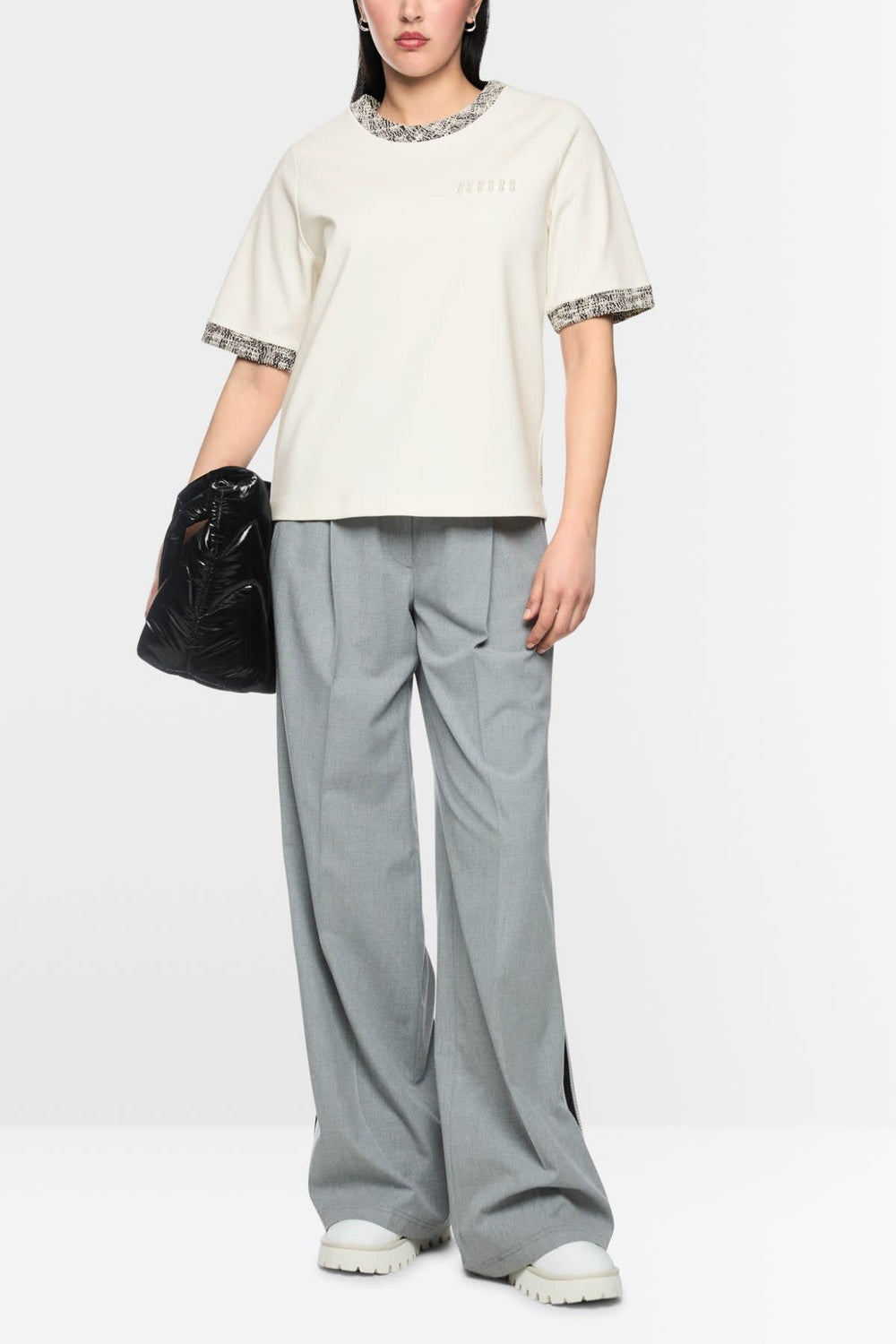Women's Marc Cain T-shirt with looped details and pearls, front view