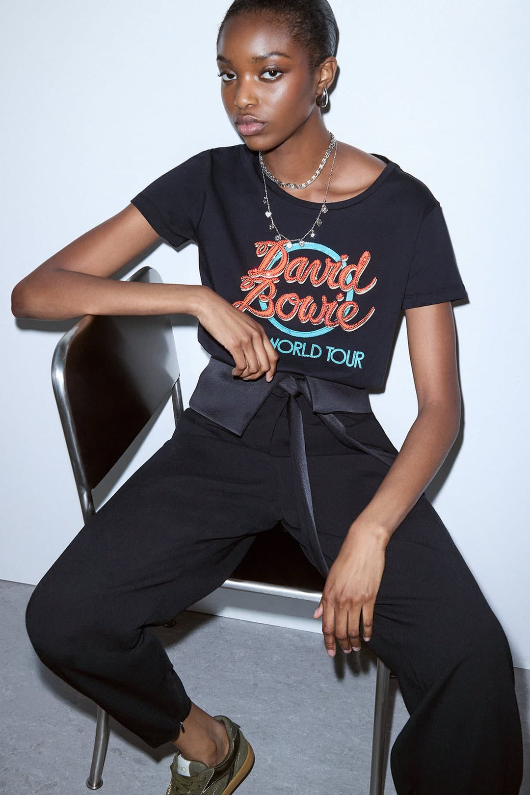T-shirt David Bowie à imprimé graphique vue de face pour femme liujo