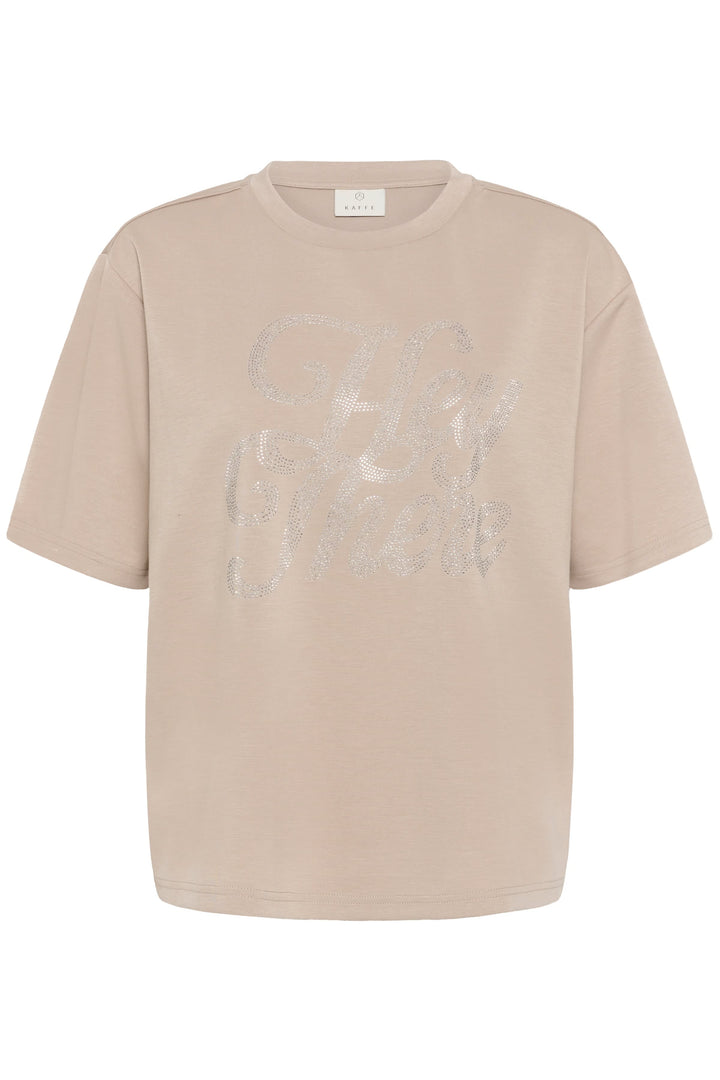 Vue de face T-shirt Harmony inscription perlée Kaffe pour femme blanc - Valérie Simon