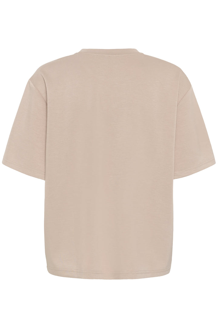T-shirt Femme blanc avec inscription perlée, vue de face Kaffe - Valérie Simon