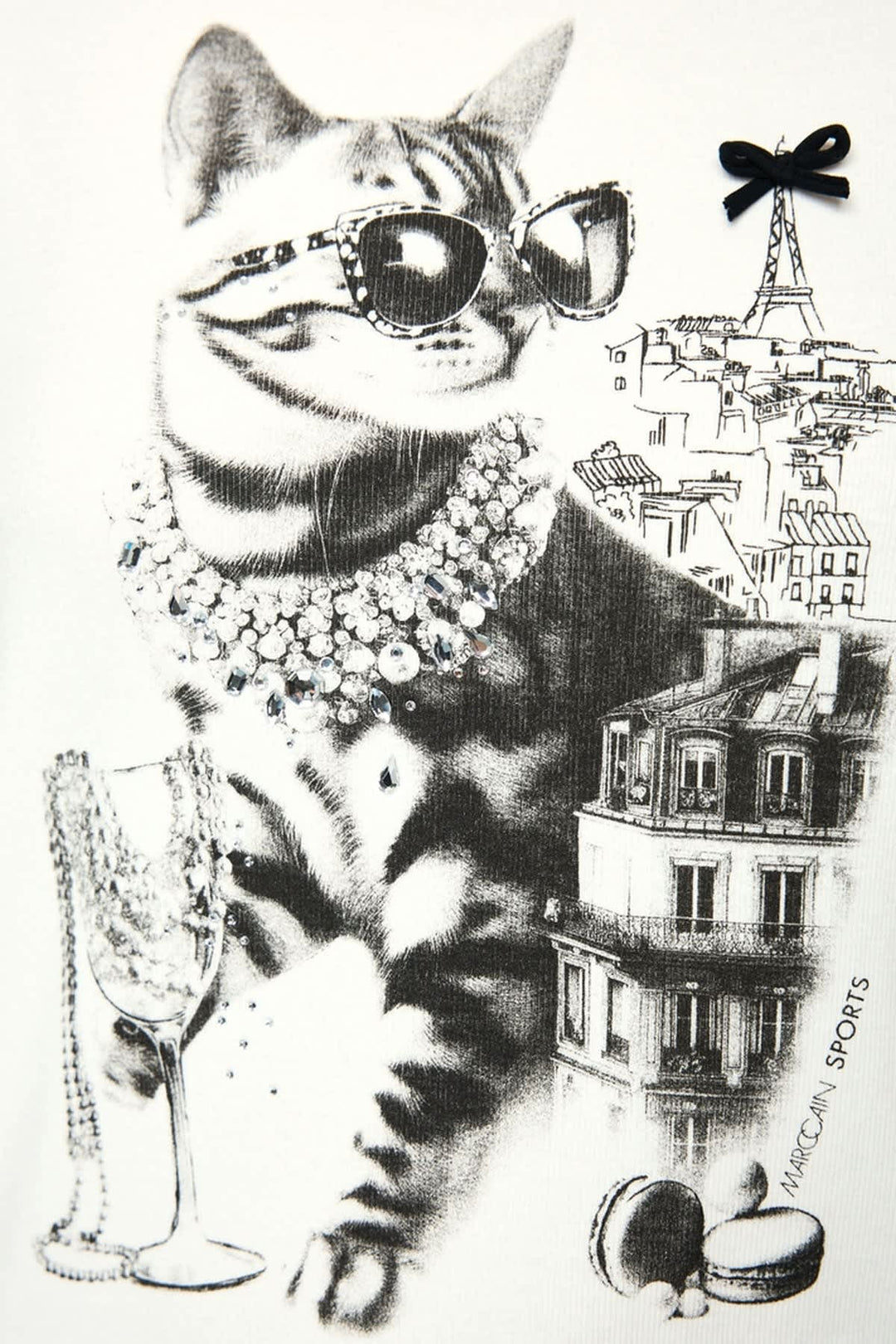 T-shirt imprimé chat avec détails bijoux vue de face pour femme Marc Cain