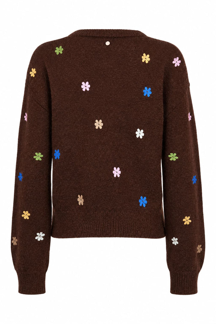 Tricot à fleurs brodées vue de face pour femme Numph