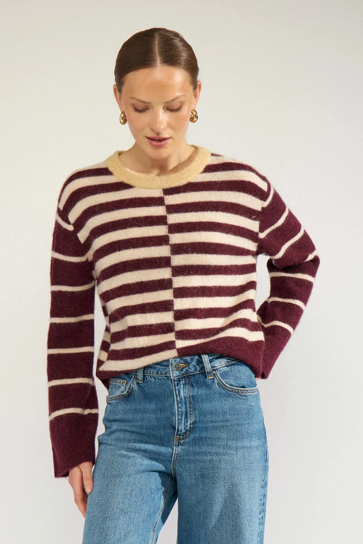 Tricot rayé à encolure ronde pour femme Numph