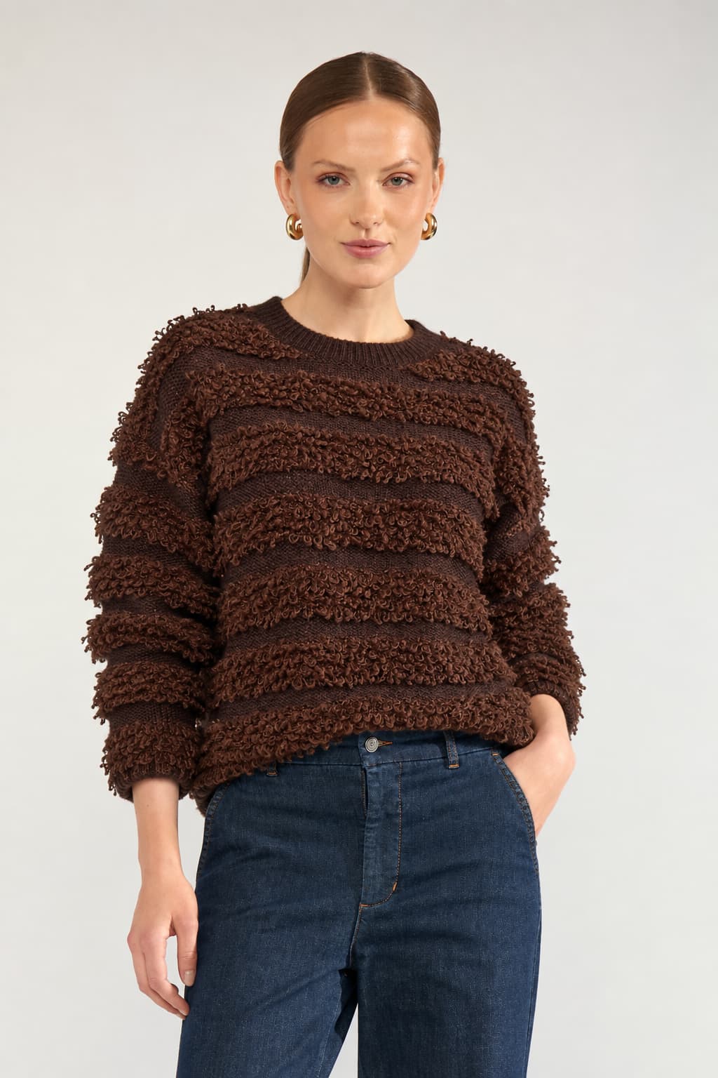 Tricot texturé à encolure ronde vue de face pour femme Numph