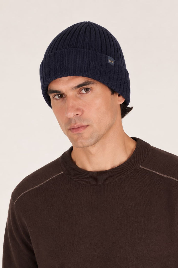 Tuque côtelée gris pour homme vue de côté avec logo Paul and Shark - Valérie Simon